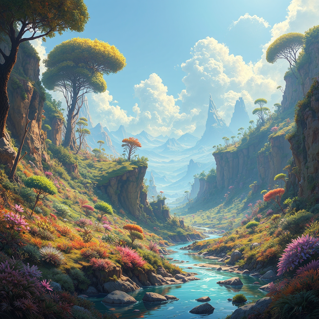 Lush alien landscape with