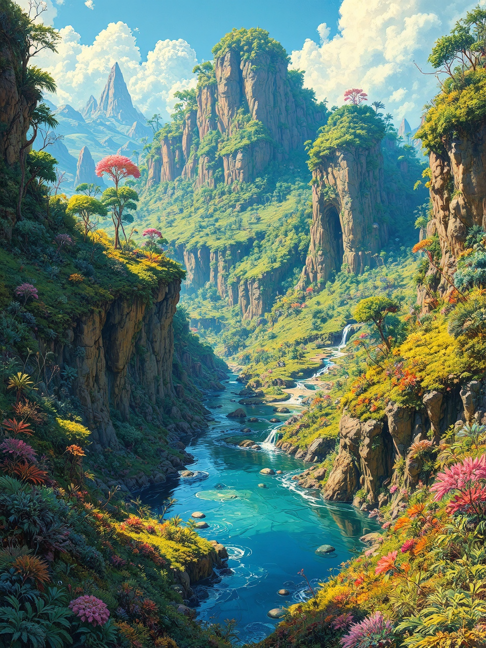 Lush alien landscape with
