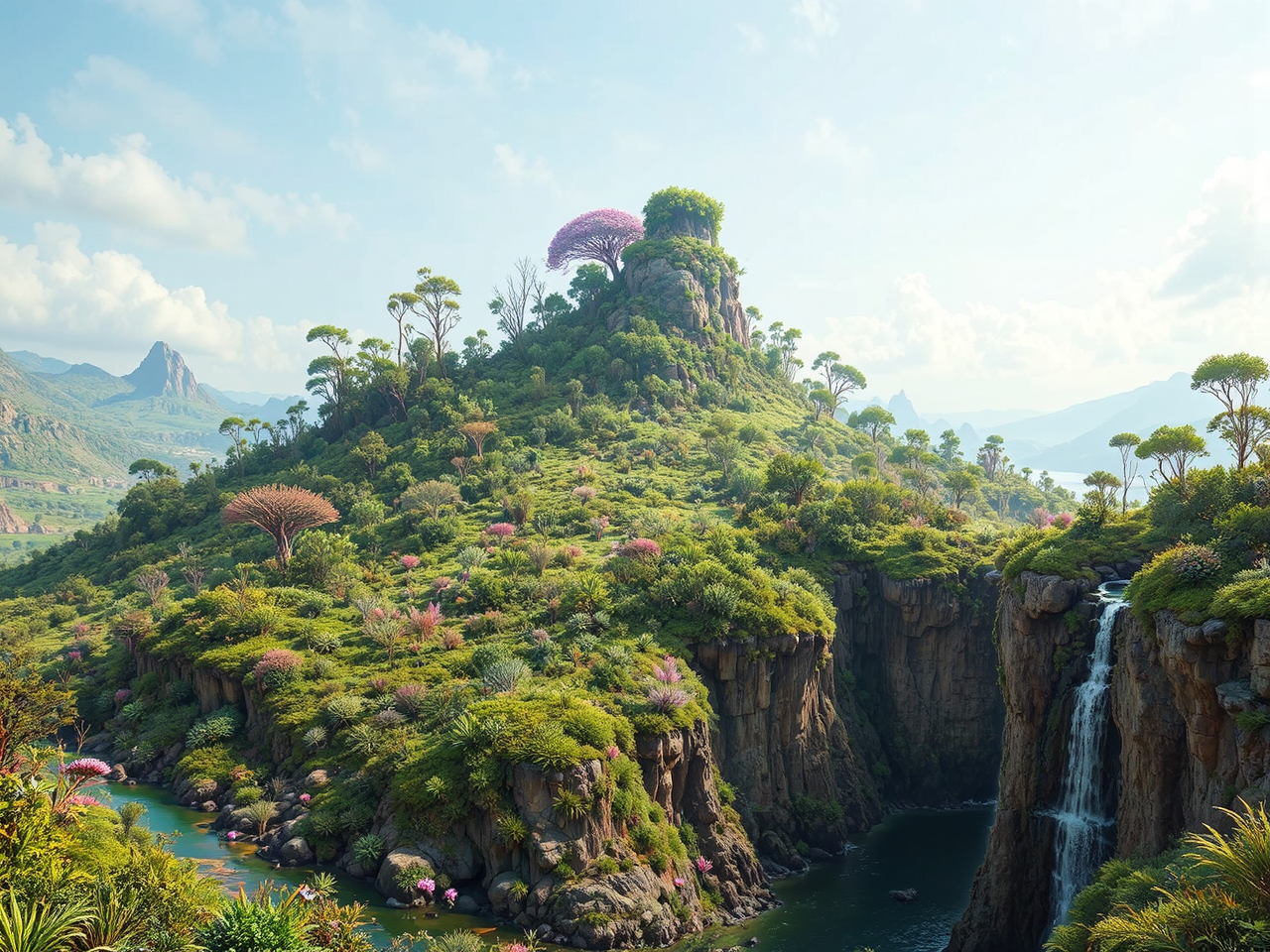 Alien planet with lush,