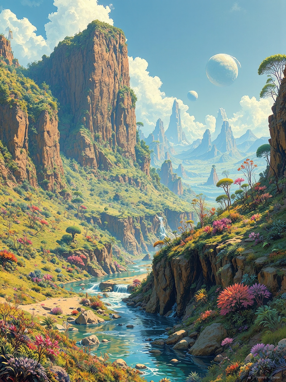 Lush alien landscape with
