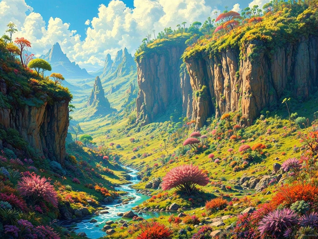 Lush alien landscape with