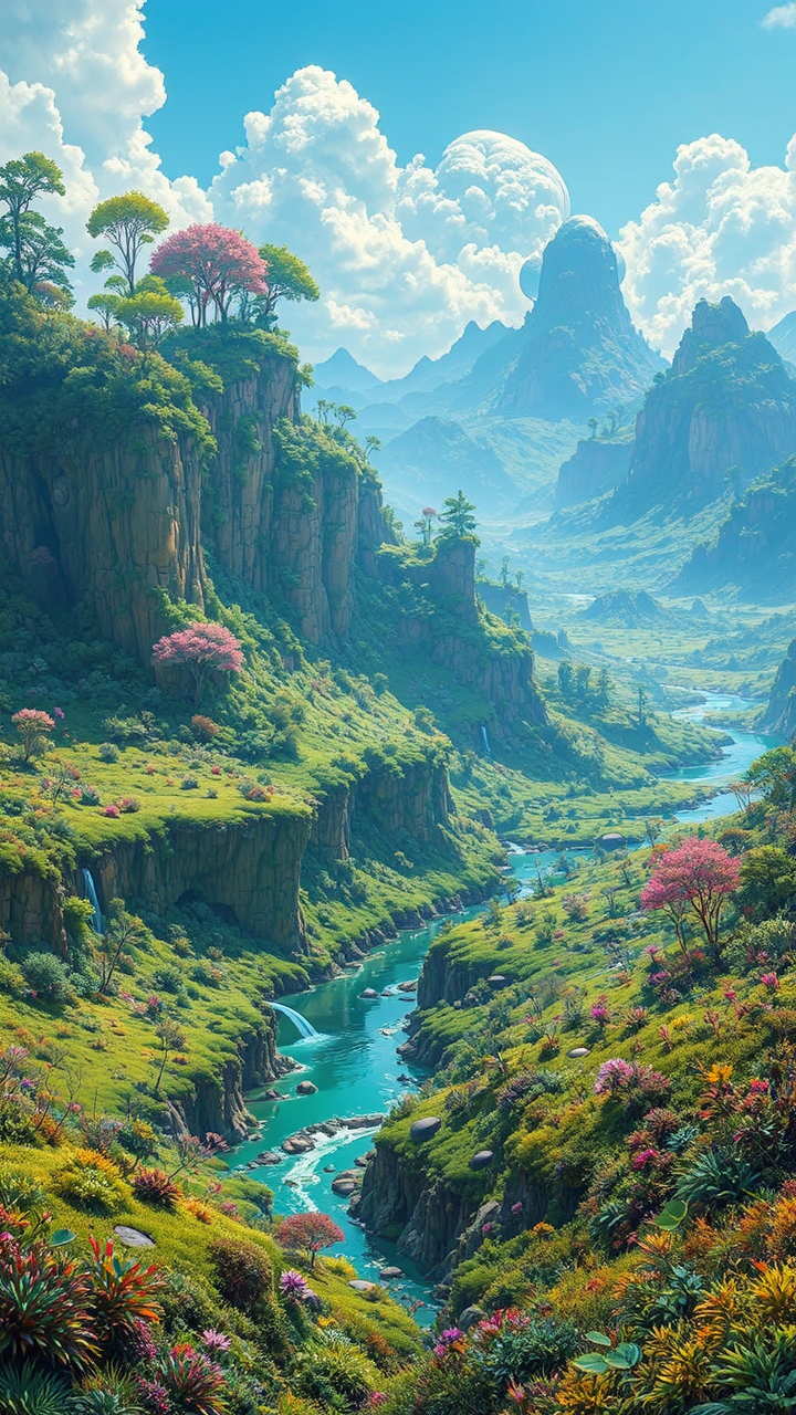 Lush alien landscape with