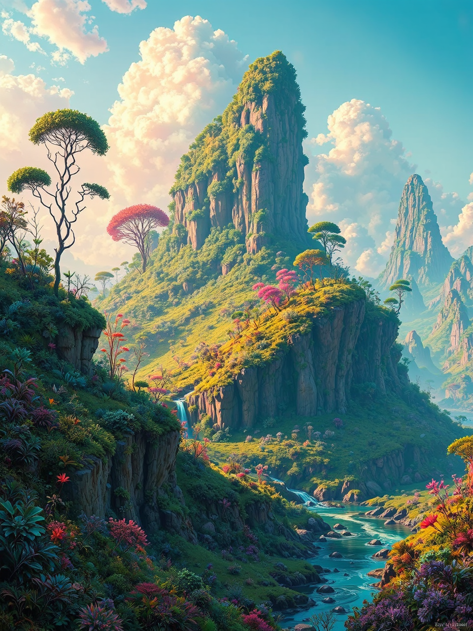 Lush alien landscape with