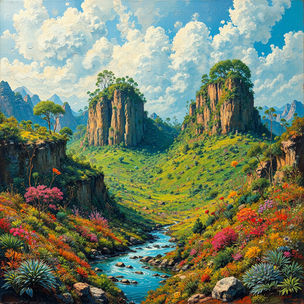 Lush alien landscape with