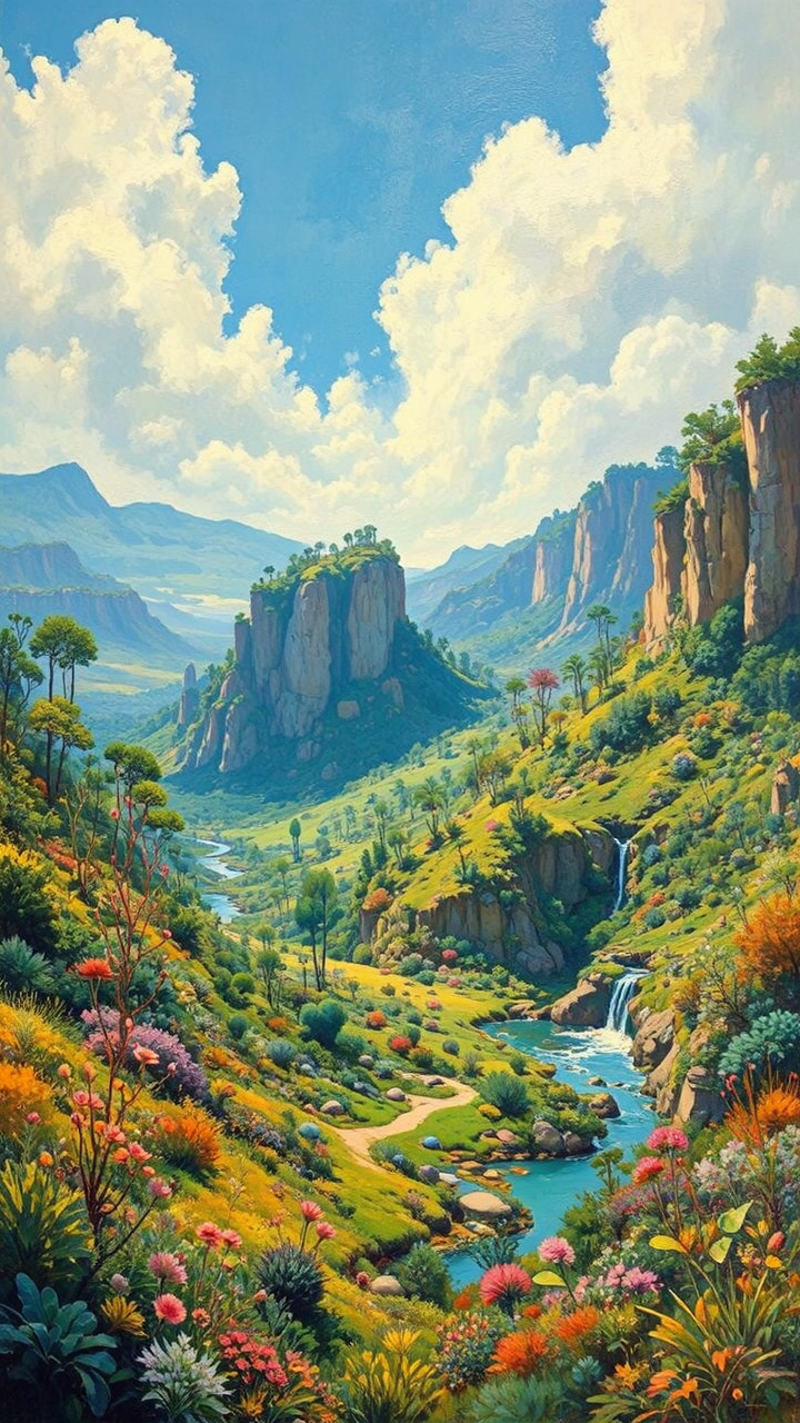 Lush alien landscape with