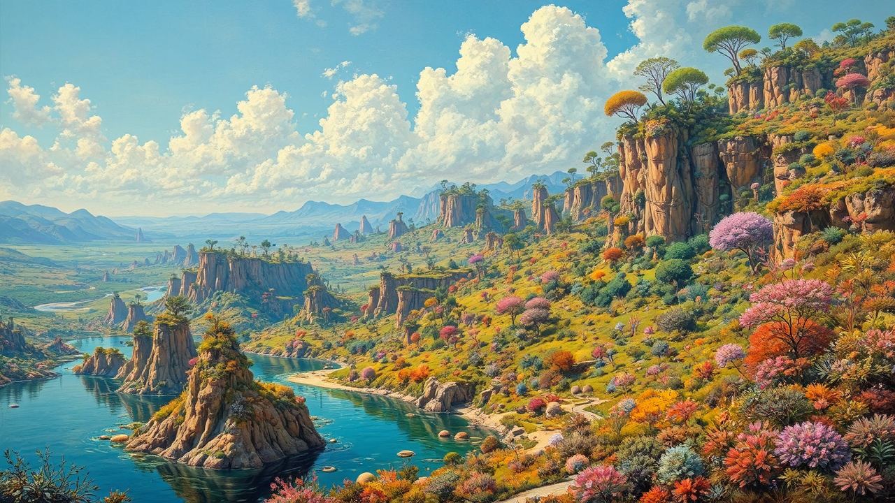 Lush alien landscape with