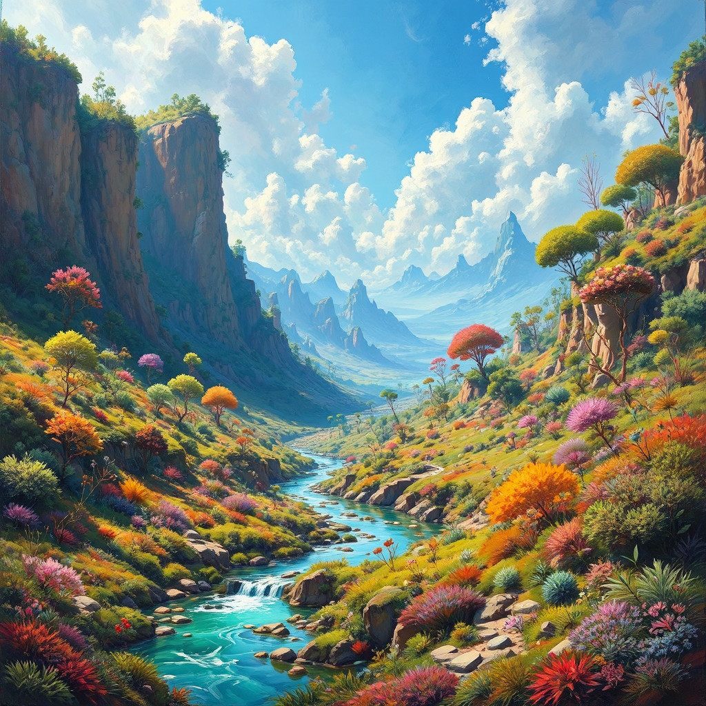 Lush alien landscape with