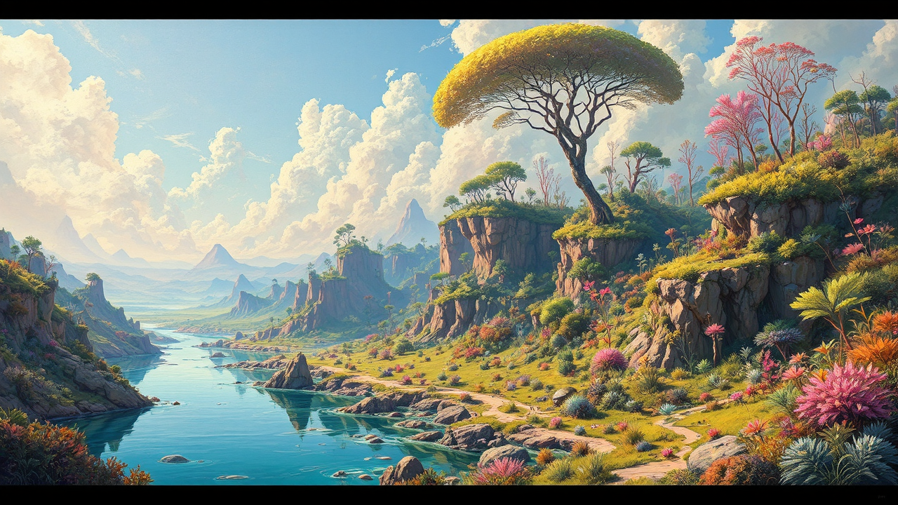 Lush alien landscape with