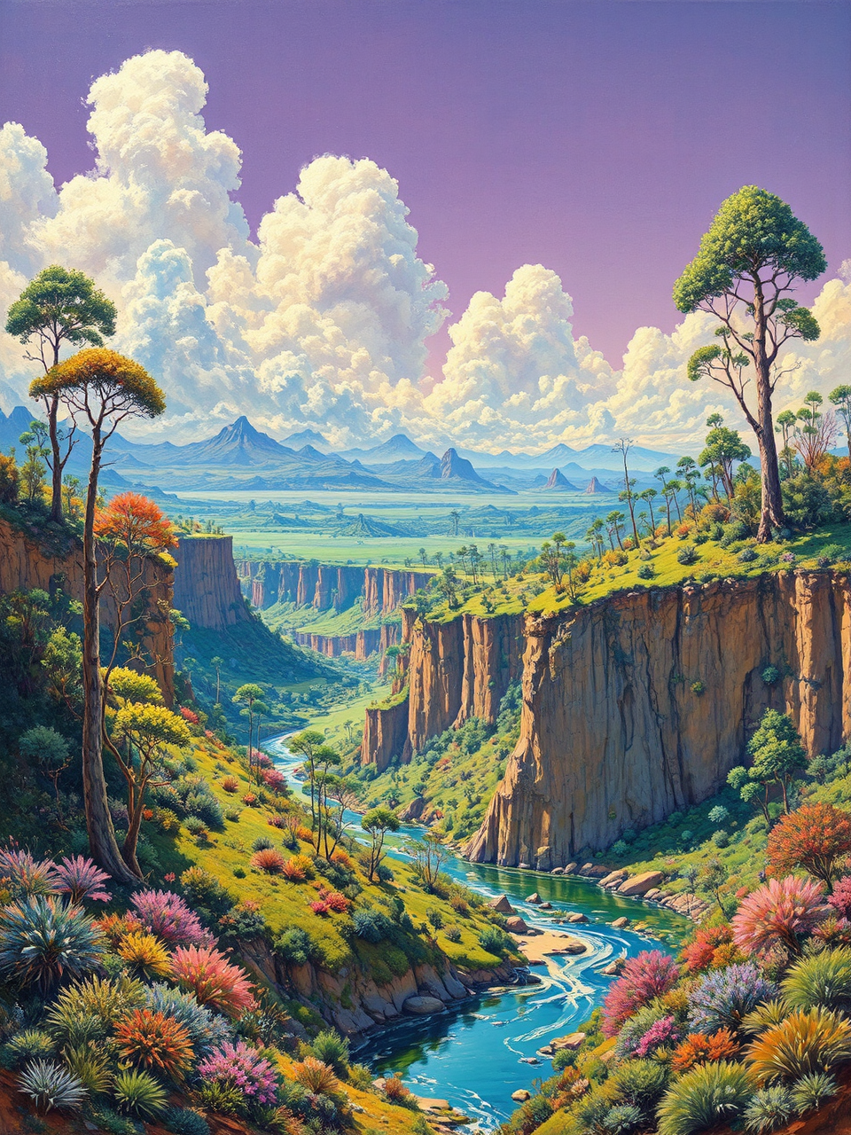 Lush alien landscape with