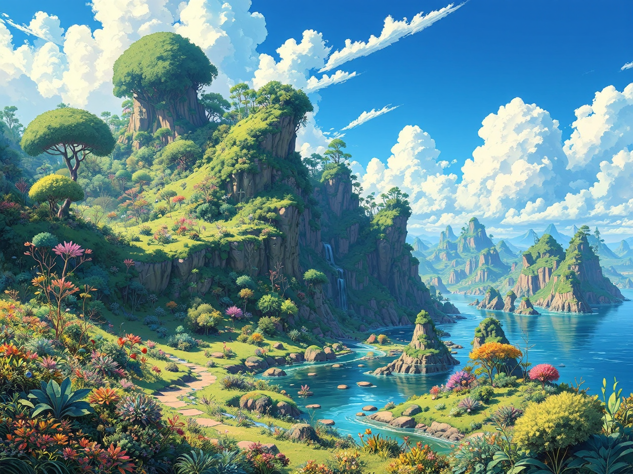 Lush alien landscape with