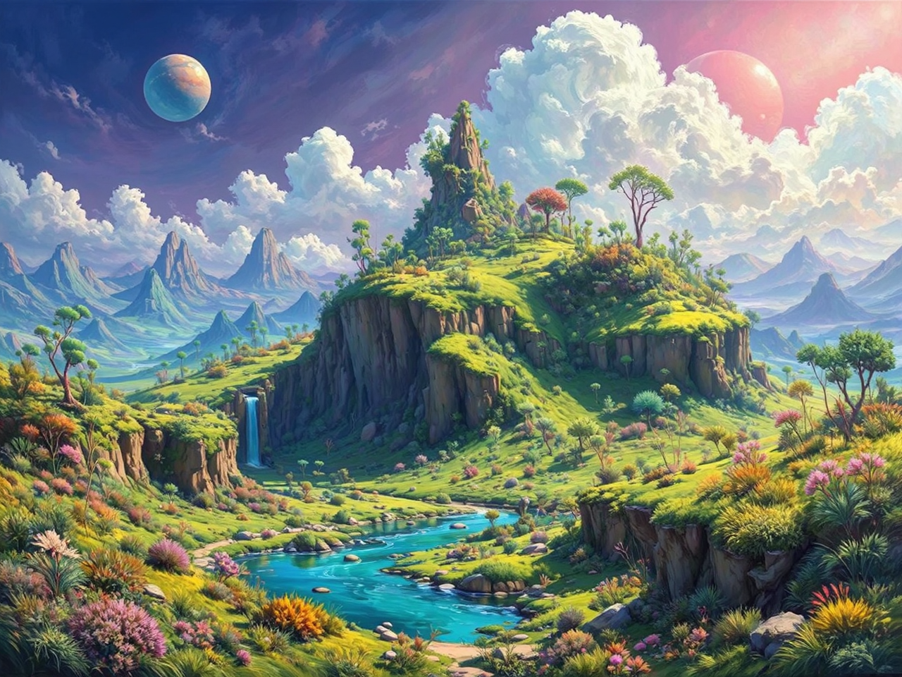 Lush alien landscape with