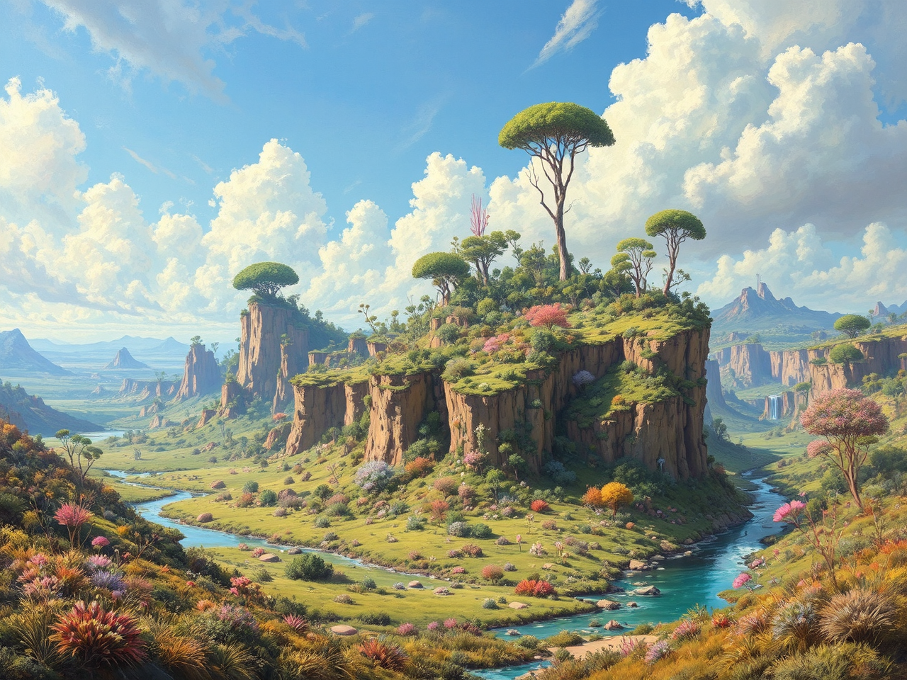 Lush alien landscape with