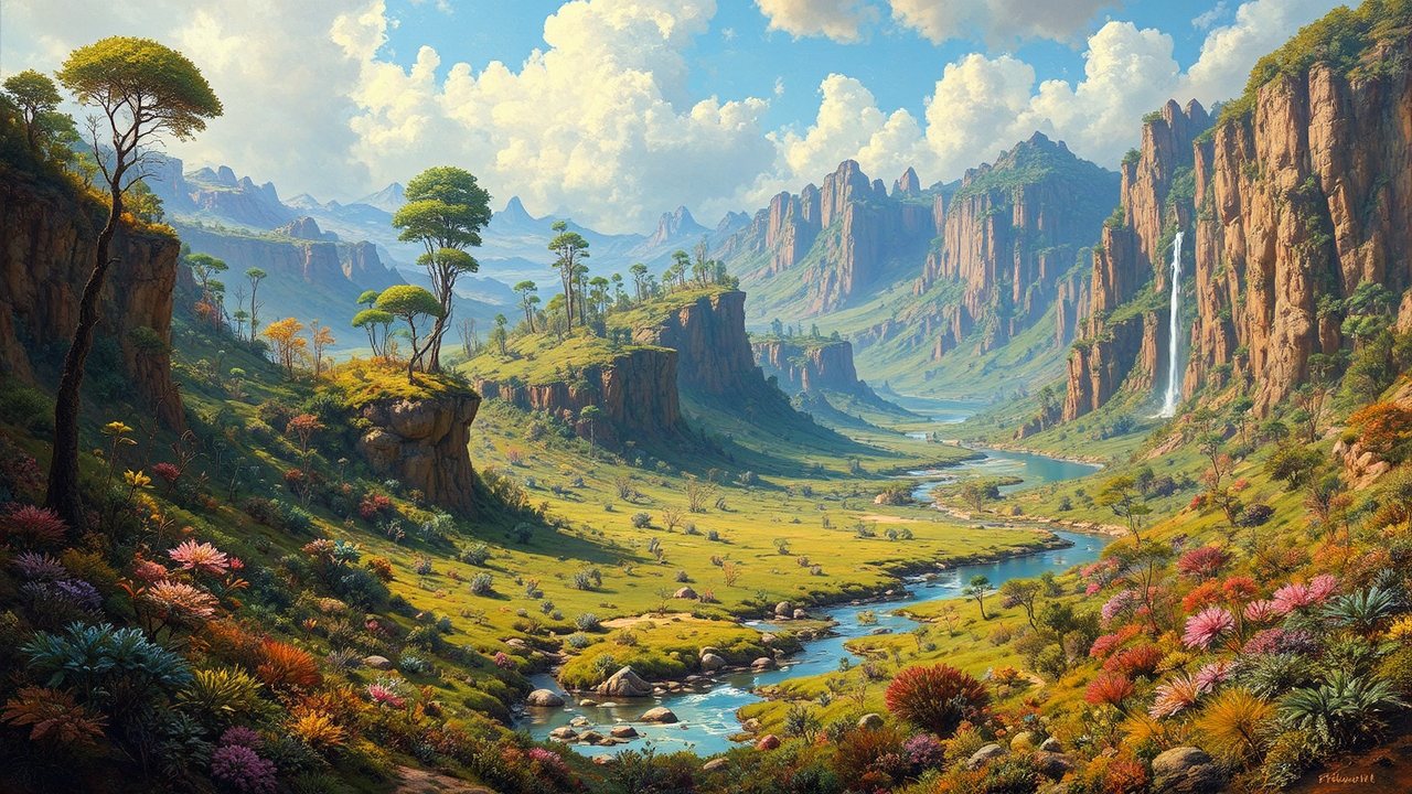 Lush alien planet landscape