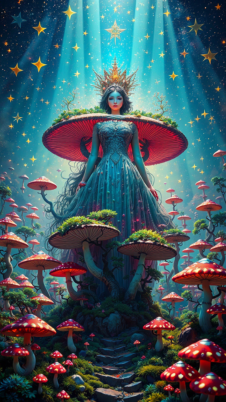 Queen floating among stars