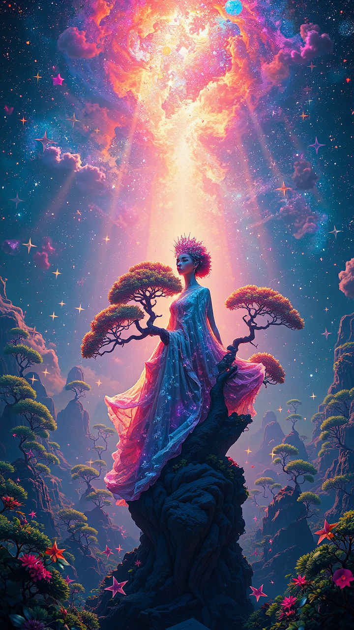 Queen floating in cosmic