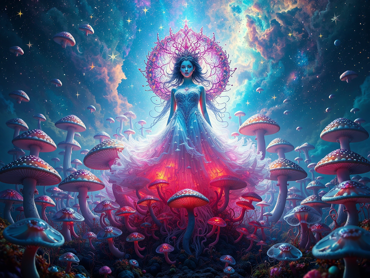 Queen floating among nebulae