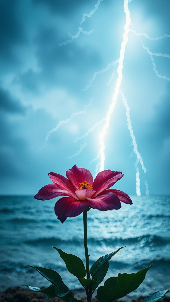 Dramatic lightning over a