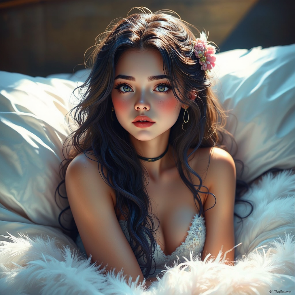 Beautiful girl draws in