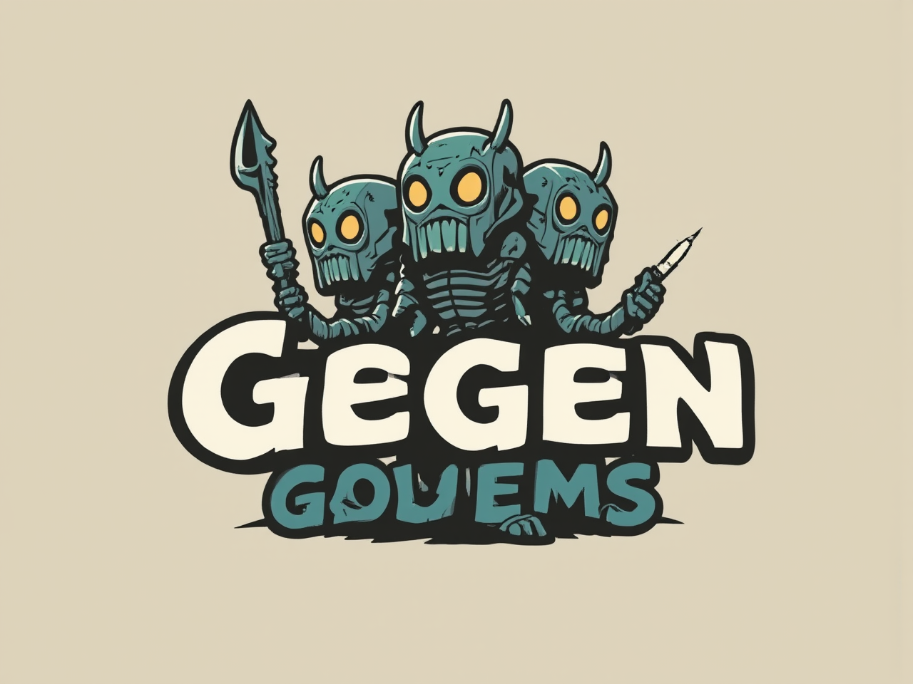 Comic-style degenerate golem logos.