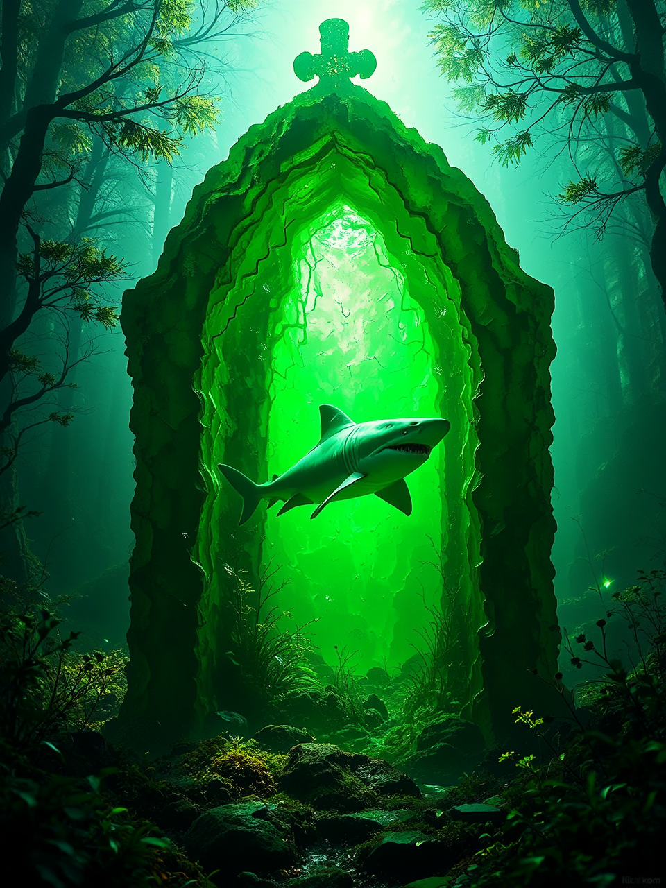 Large transparent glowing green