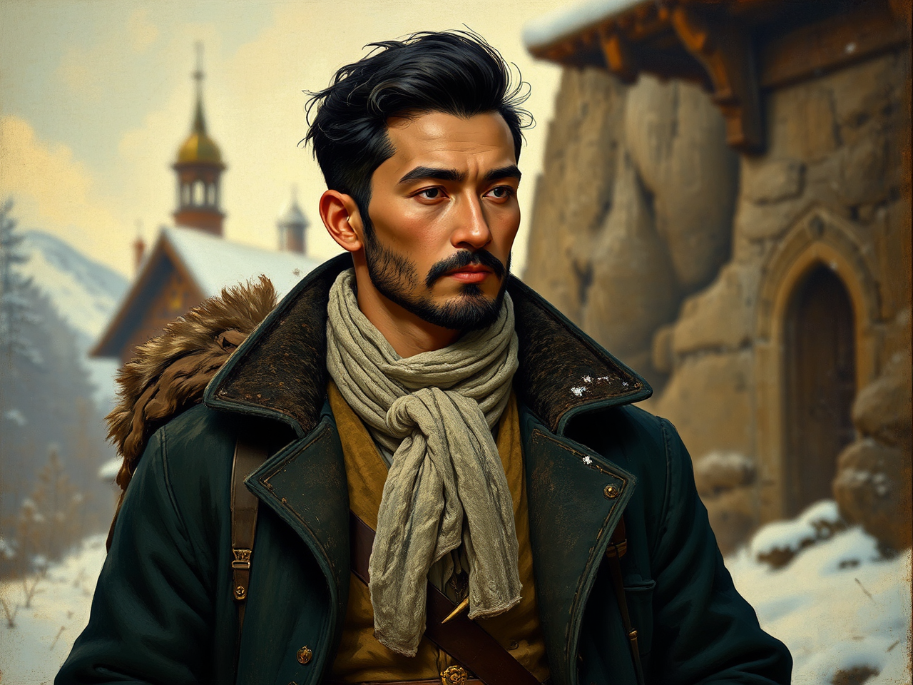 Male traveler in winter