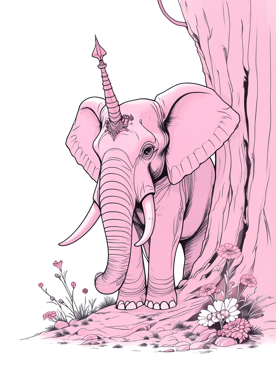 Pink elephant with minimalist