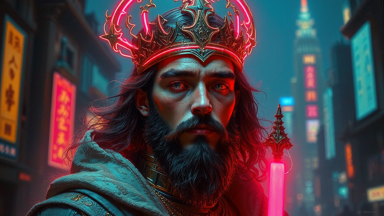 Neon-lit cityscape with a