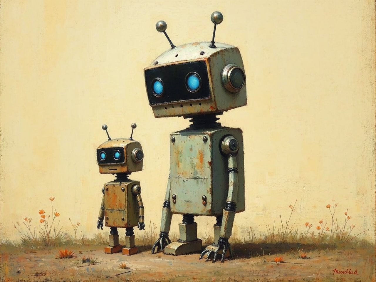 Cute little robot painting