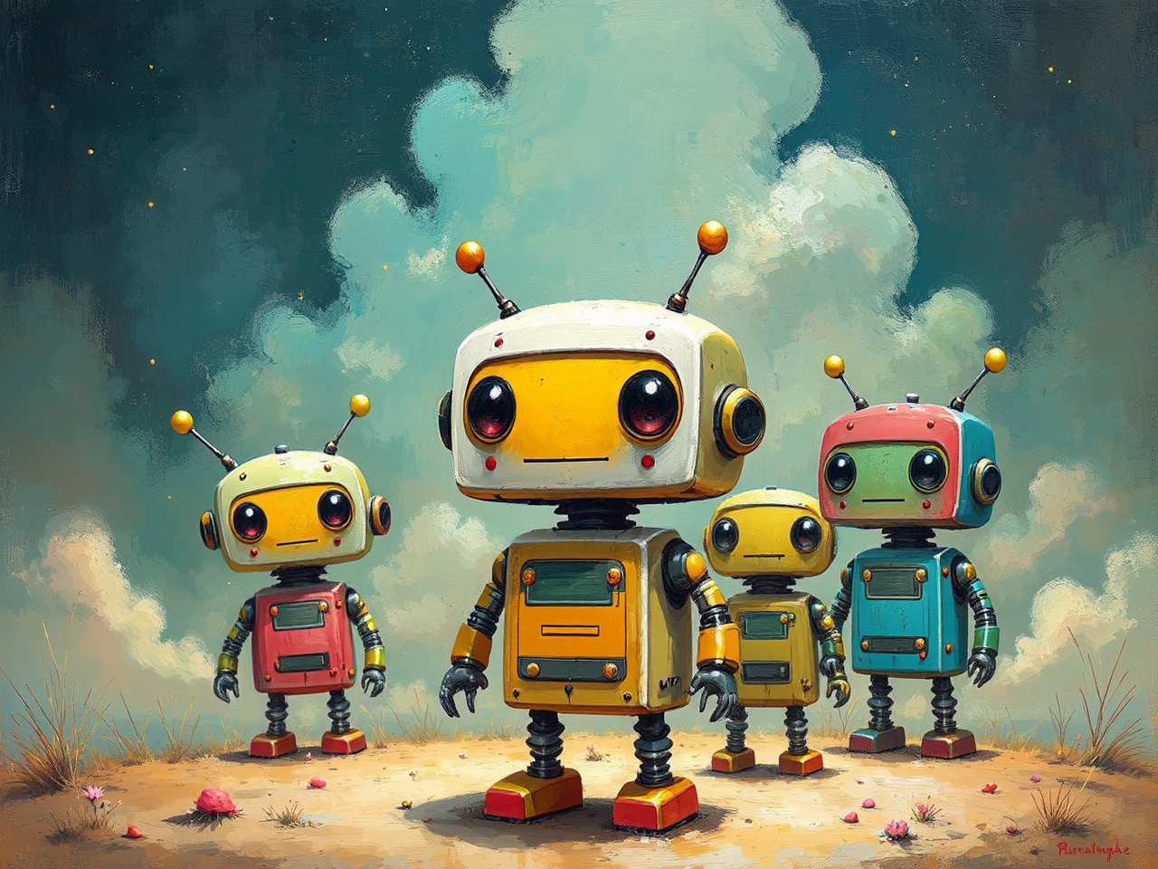 Robot painting a landscape