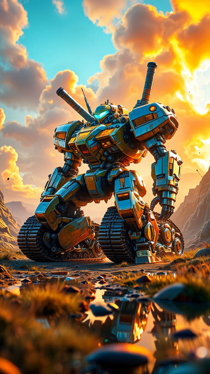 Cyborg robot with glowing