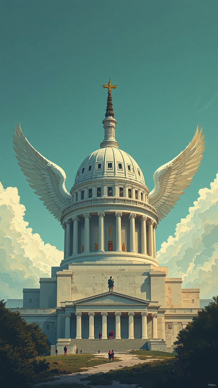 Angelic figures ascending in