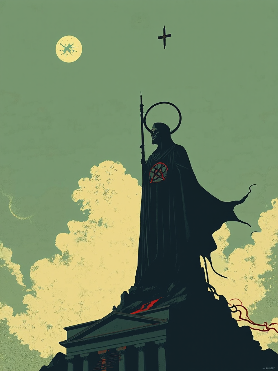 Satanic figure rising from