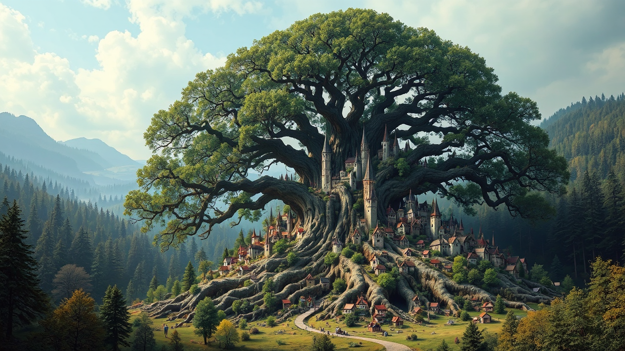 Oversized oak tree with