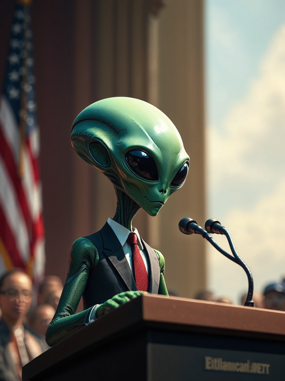 Alien gives press conference.