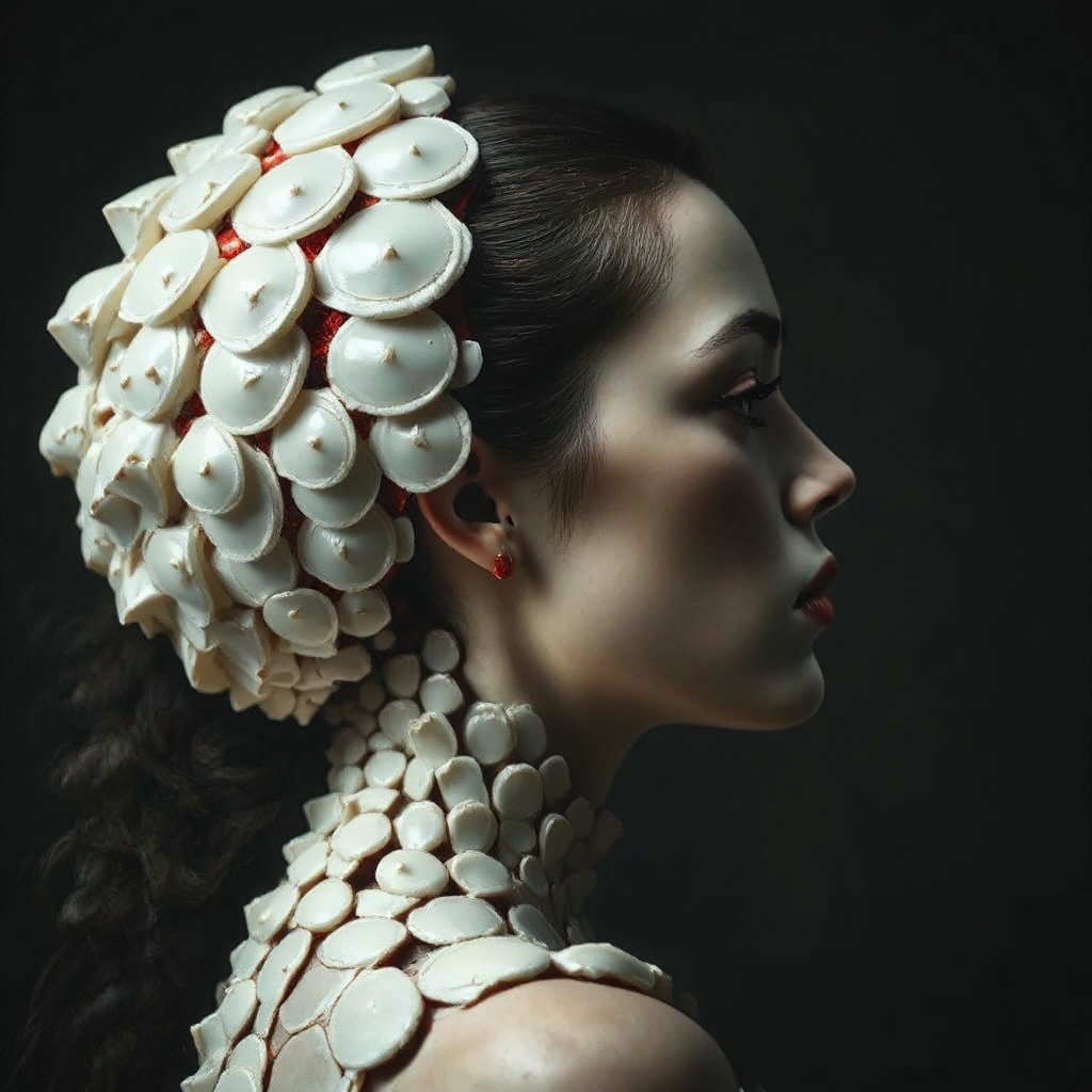 Woman with insect-like features.