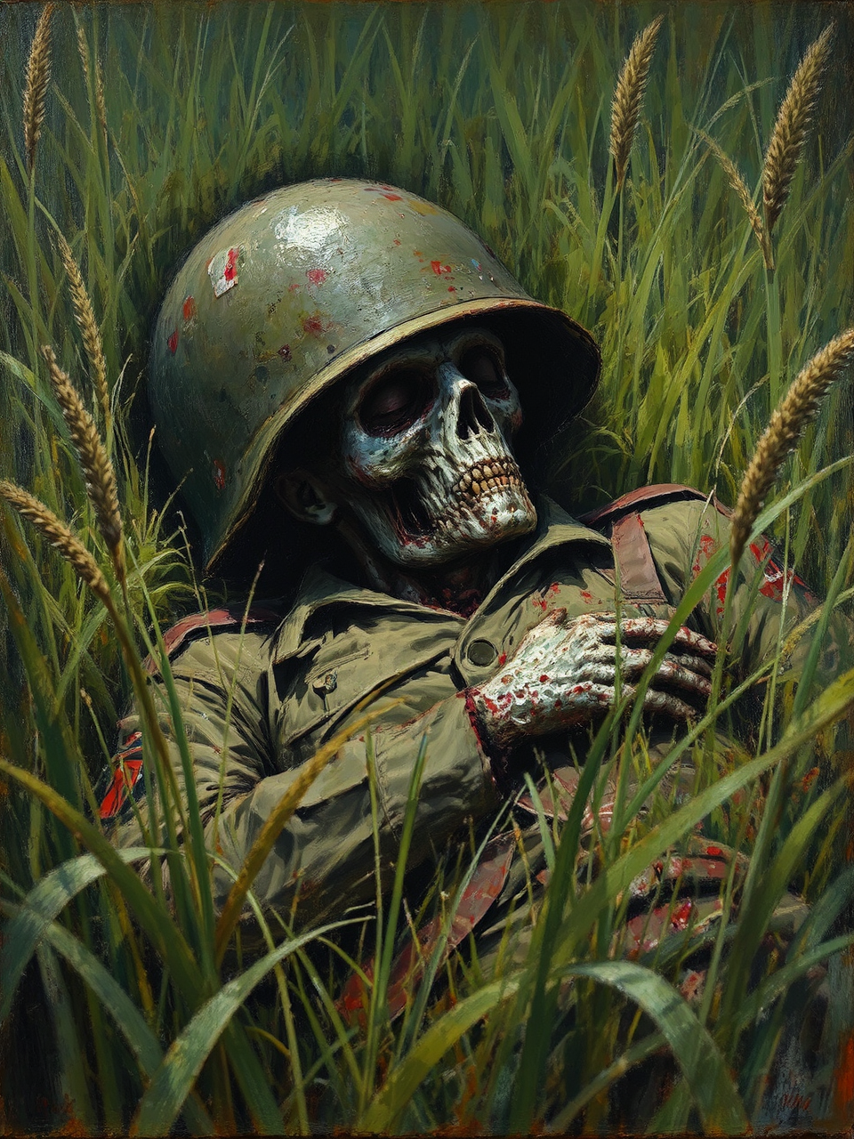 Zombie soldier sleeping in