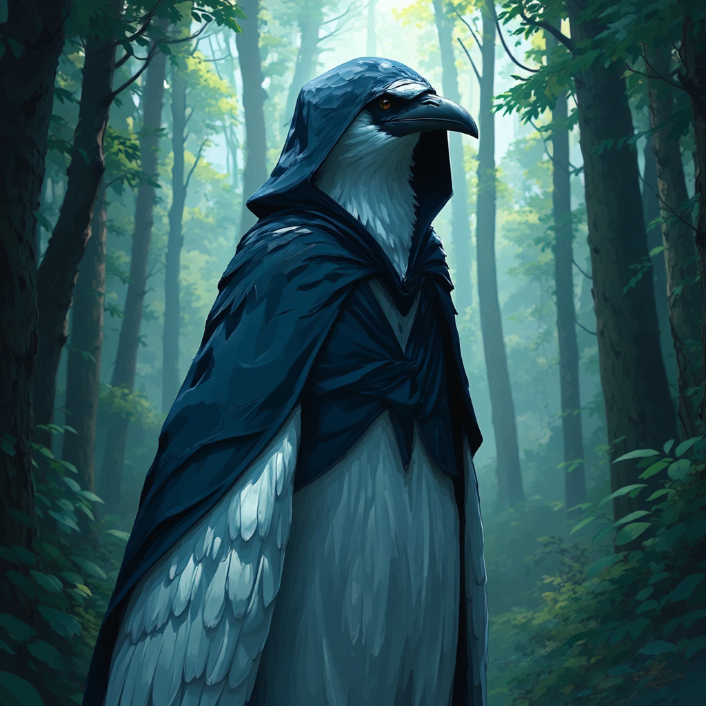 Anthropomorphic white raven in