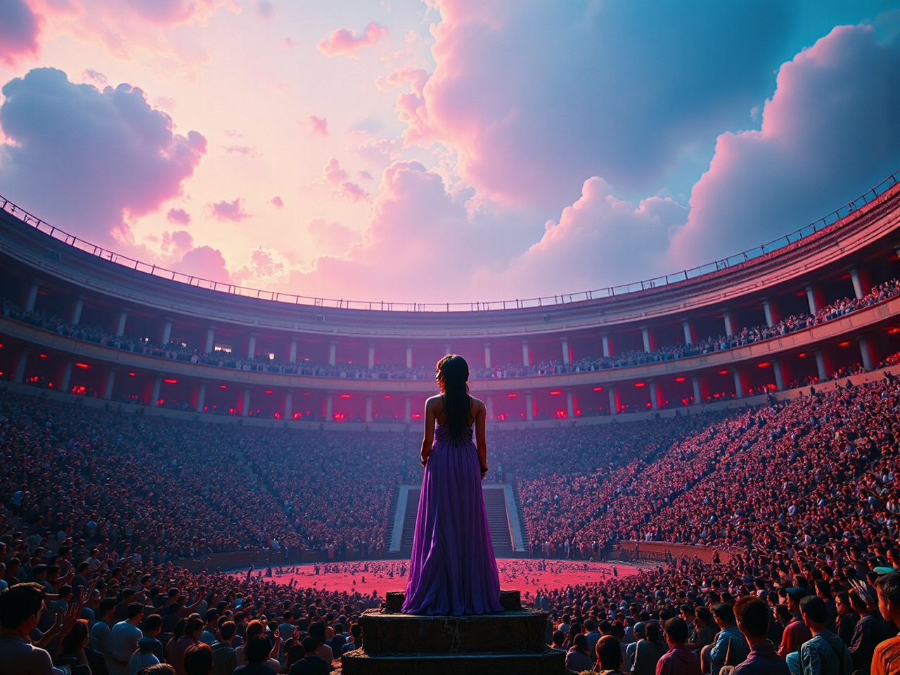 Asian female stands center