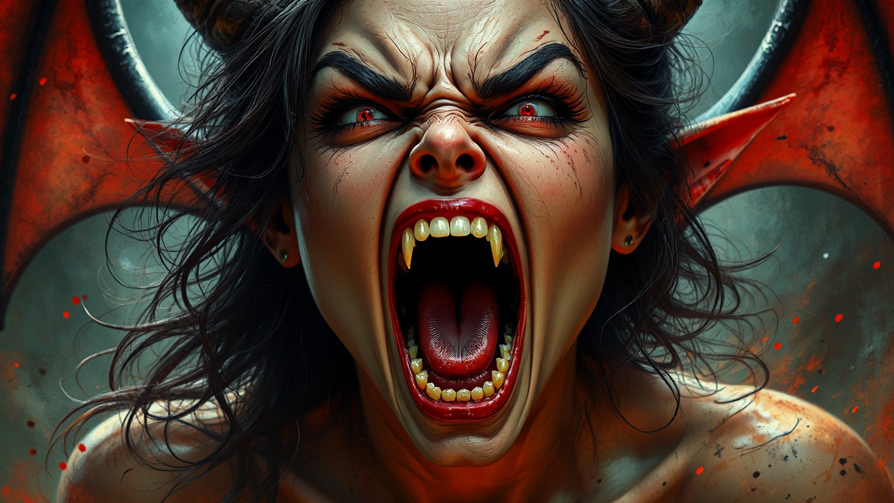 Angry female demon with
