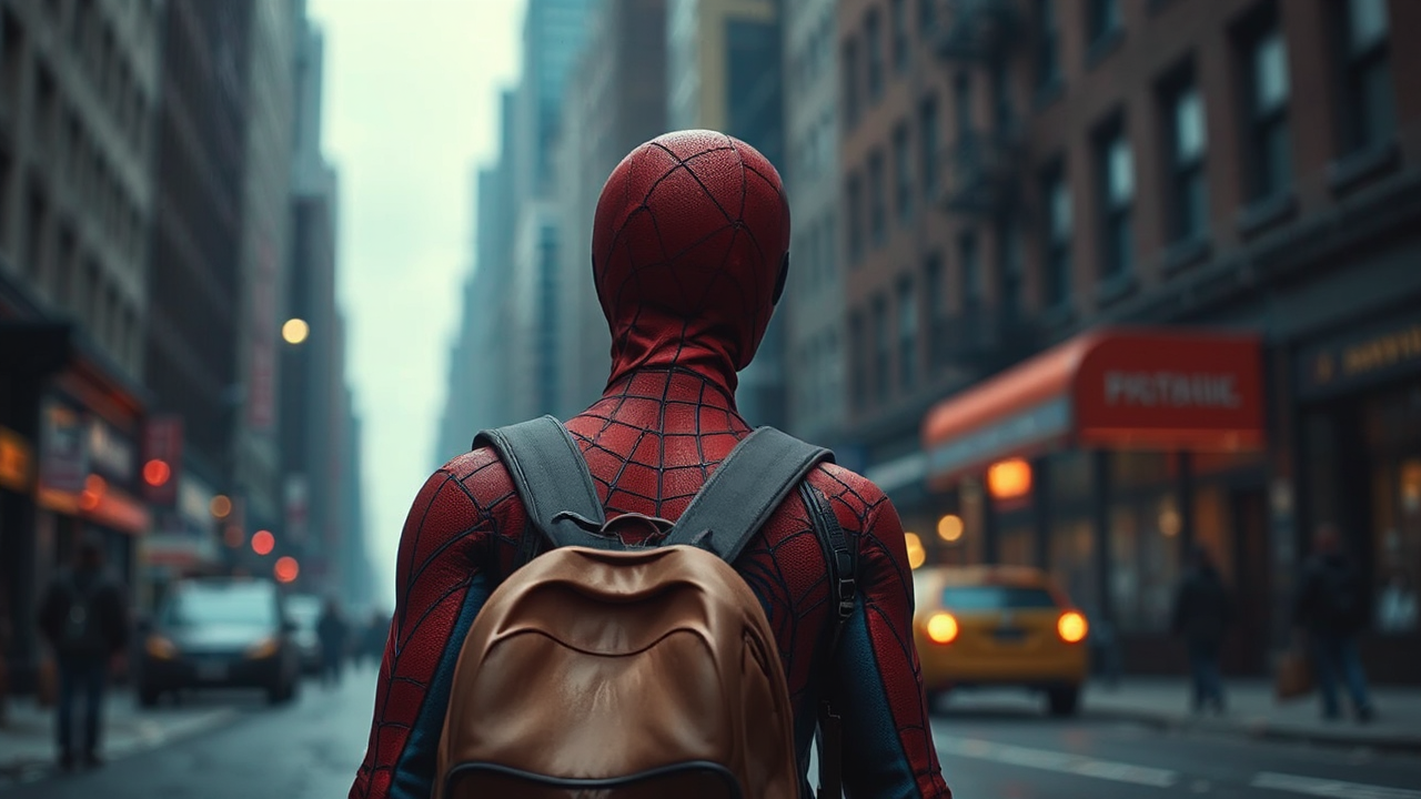 Spiderman walking to school