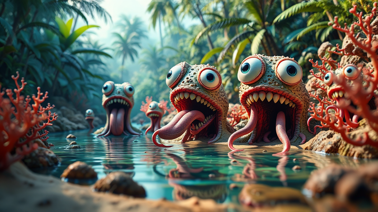 Tropical rainforest lake with