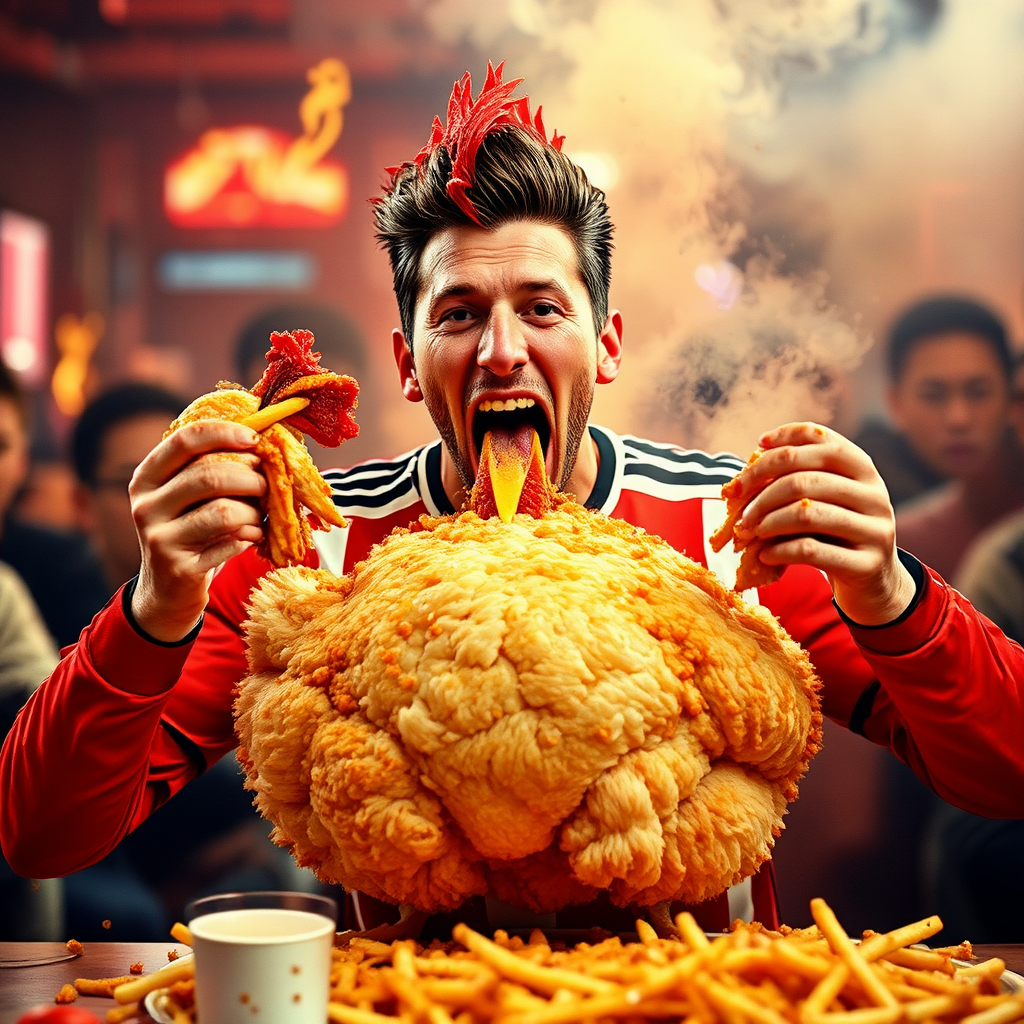 Polish footballer eating KFC