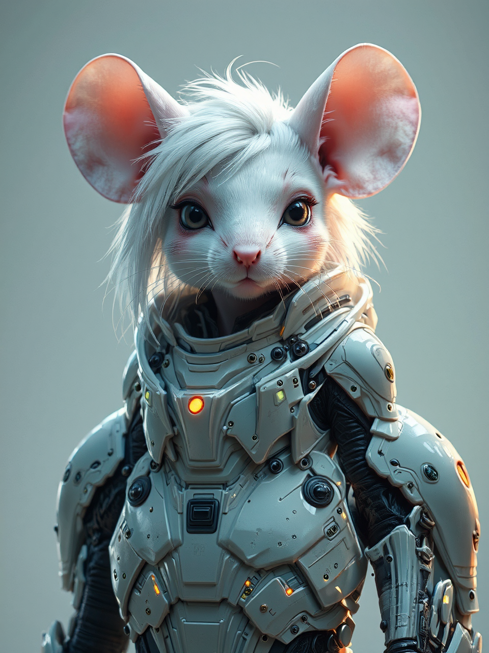 Mouse in cyberpunk armor.